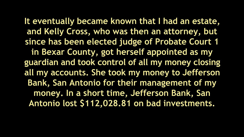 Bexar County Probate Court Judge Kelly Cross Bexar County Probate Court, Jefferson Bank, Kelly Cross, Chris Heinrichs